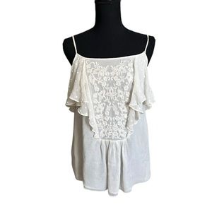 Zara Romantic Ruffled Top With Spaghetti Straps, Lace  Floral Embroidered Sz XS